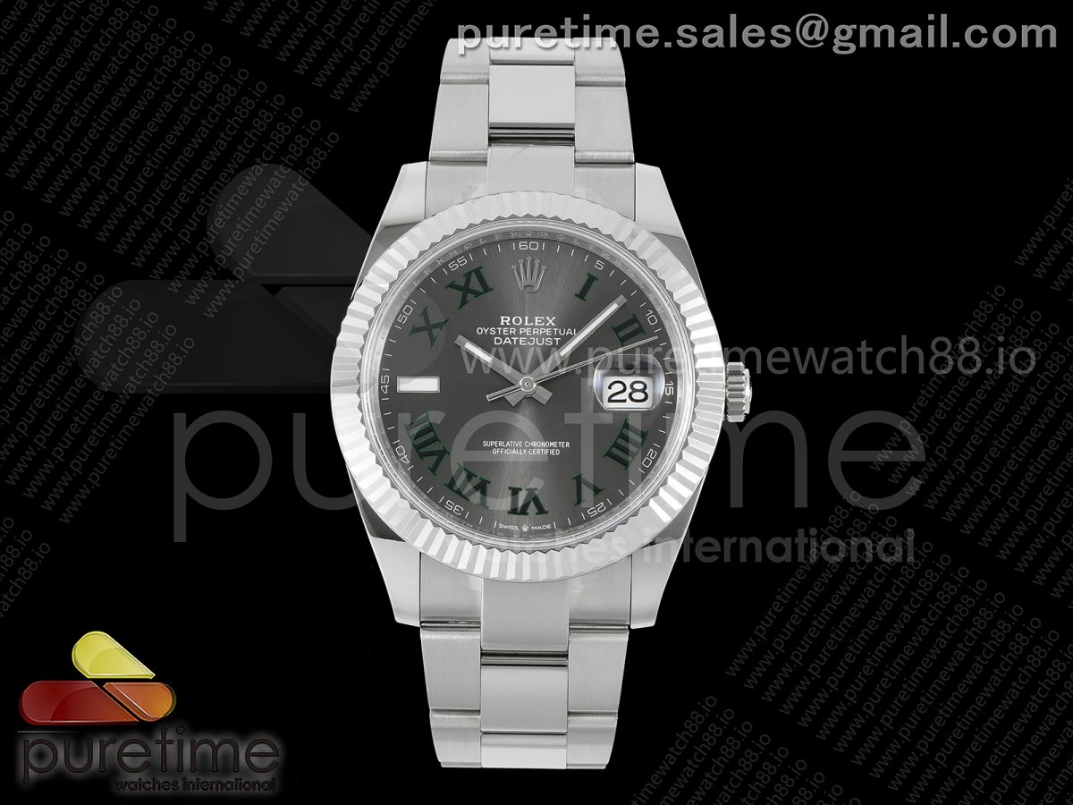 DateJust 41 126334 JQF 904L Steel Gray Dial Green Roman Marker on Oyster Bracelet VR3235