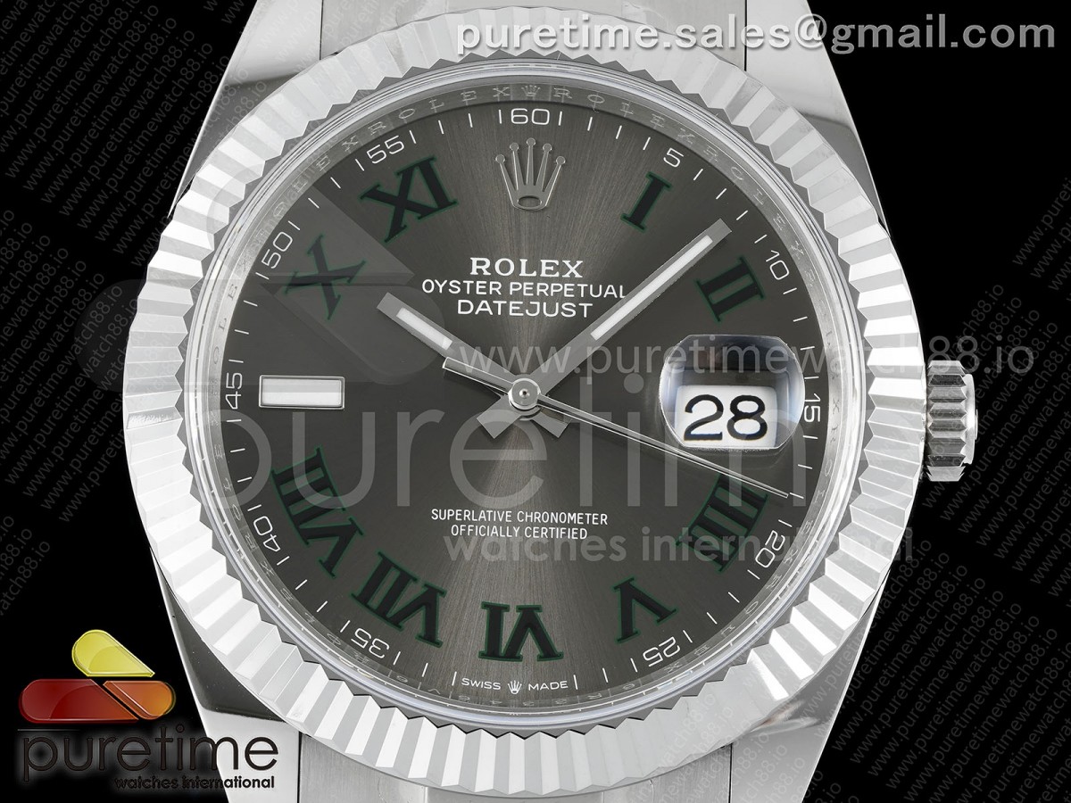 DateJust 41 126334 JQF 904L Steel Gray Dial Green Roman Marker on Oyster Bracelet VR3235