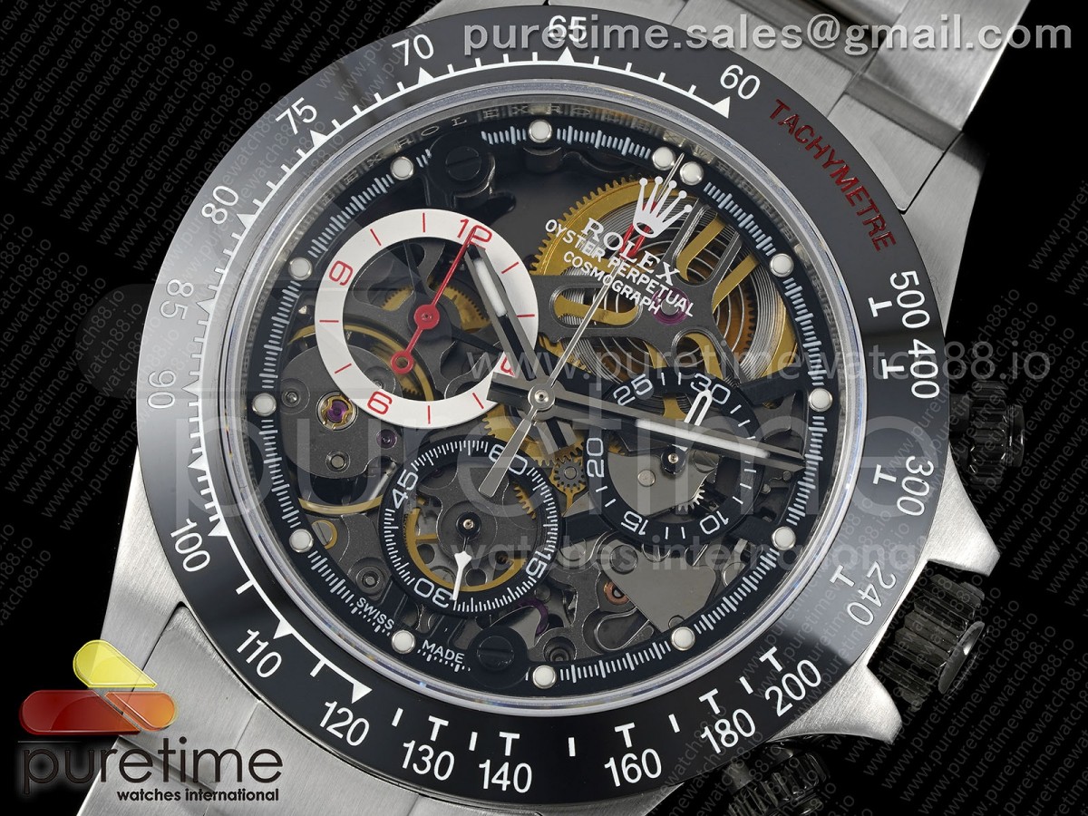 Daytona Artisans SS GETF Skeleton Dial Black Ceramic Bezel on SS Bracelet DD4802