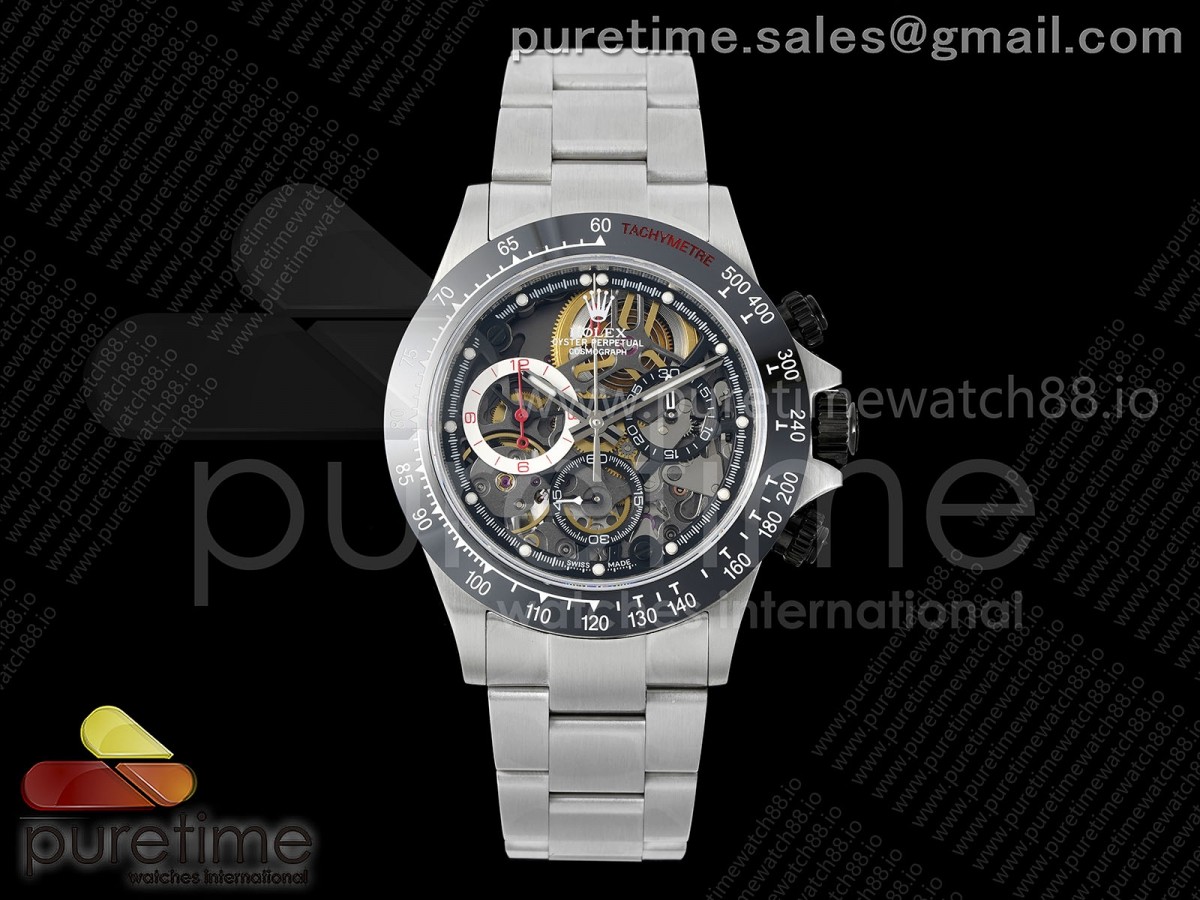 Daytona Artisans SS GETF Skeleton Dial Black Ceramic Bezel on SS Bracelet DD4802