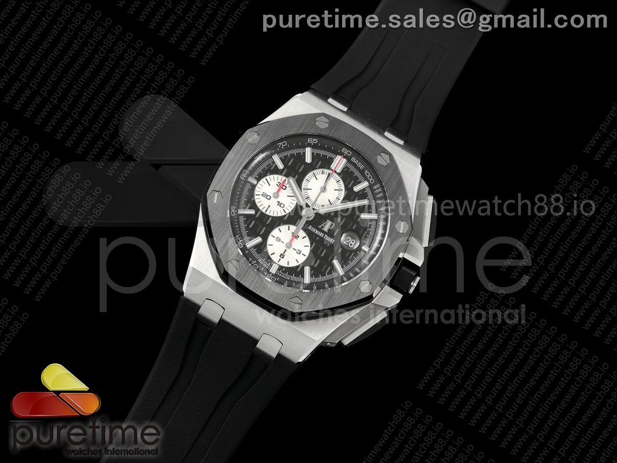 Royal Oak Offshore 44mm Black Ceramic Bezel APF Black/White Dial on Black Rubber Strap A3126 V2