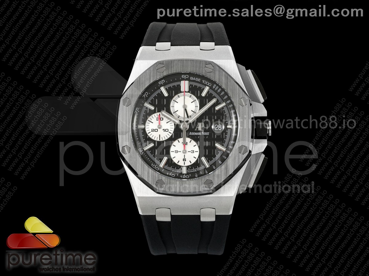 Royal Oak Offshore 44mm Black Ceramic Bezel APF Black/White Dial on Black Rubber Strap A3126 V2