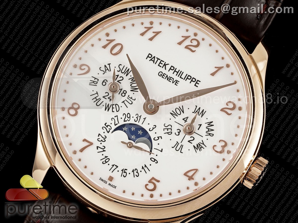 Perpetual Calendar 5140 RG 3KF White Numeral Dial on Brown Leather Strap A240