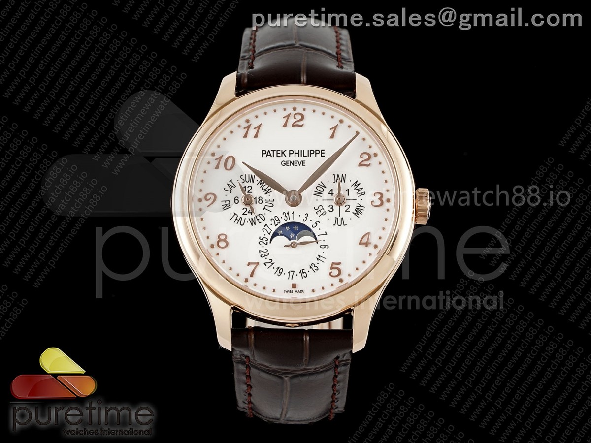 Perpetual Calendar 5140 RG 3KF White Numeral Dial on Brown Leather Strap A240