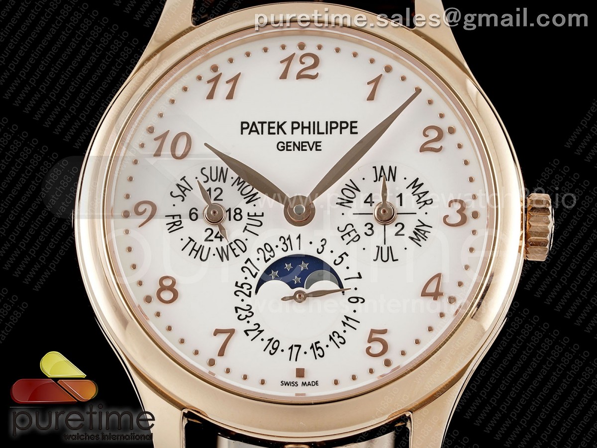 Perpetual Calendar 5140 RG 3KF White Numeral Dial on Brown Leather Strap A240
