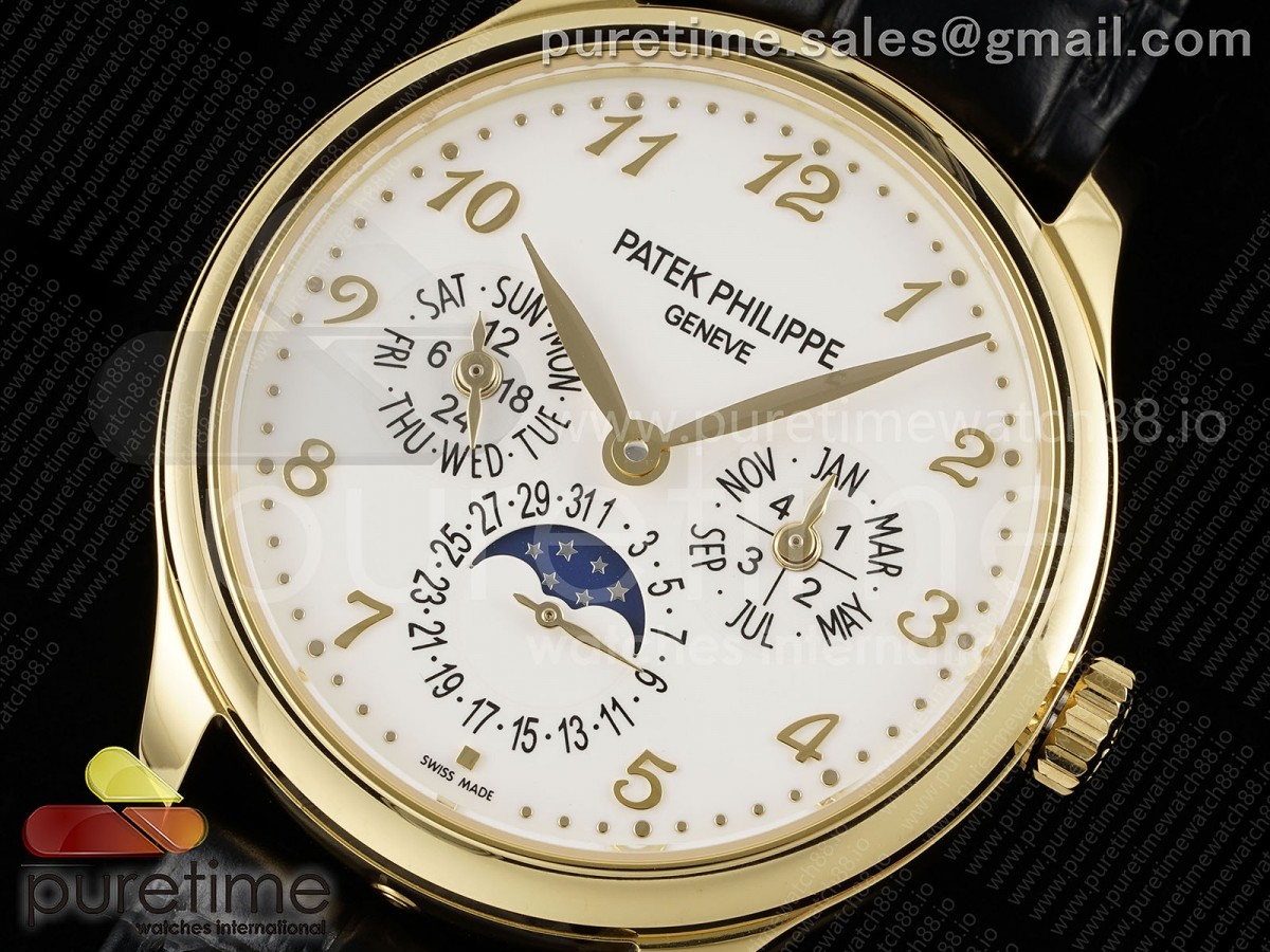 Perpetual Calendar 5140 YG 3KF White Numeral Dial on Black Leather Strap A240