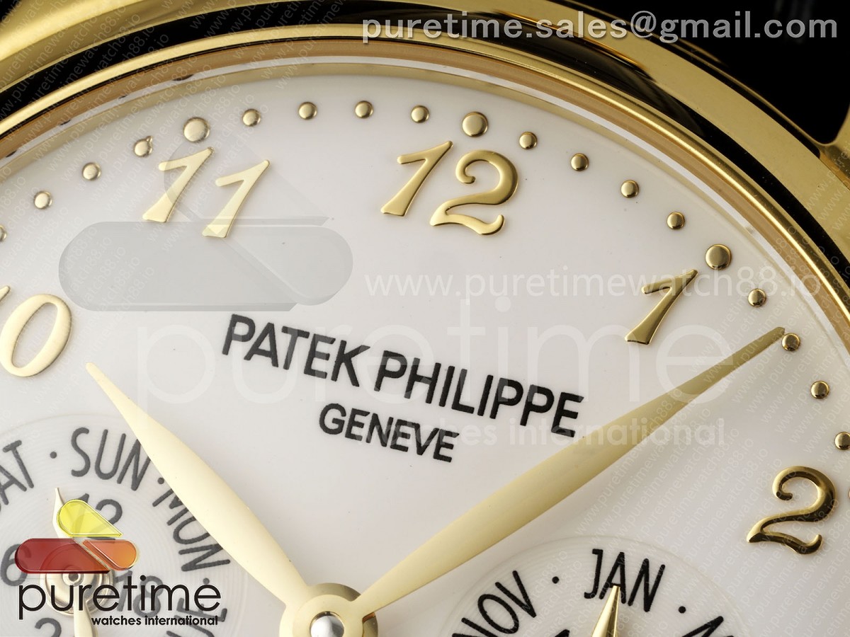 Perpetual Calendar 5140 YG 3KF White Numeral Dial on Black Leather Strap A240