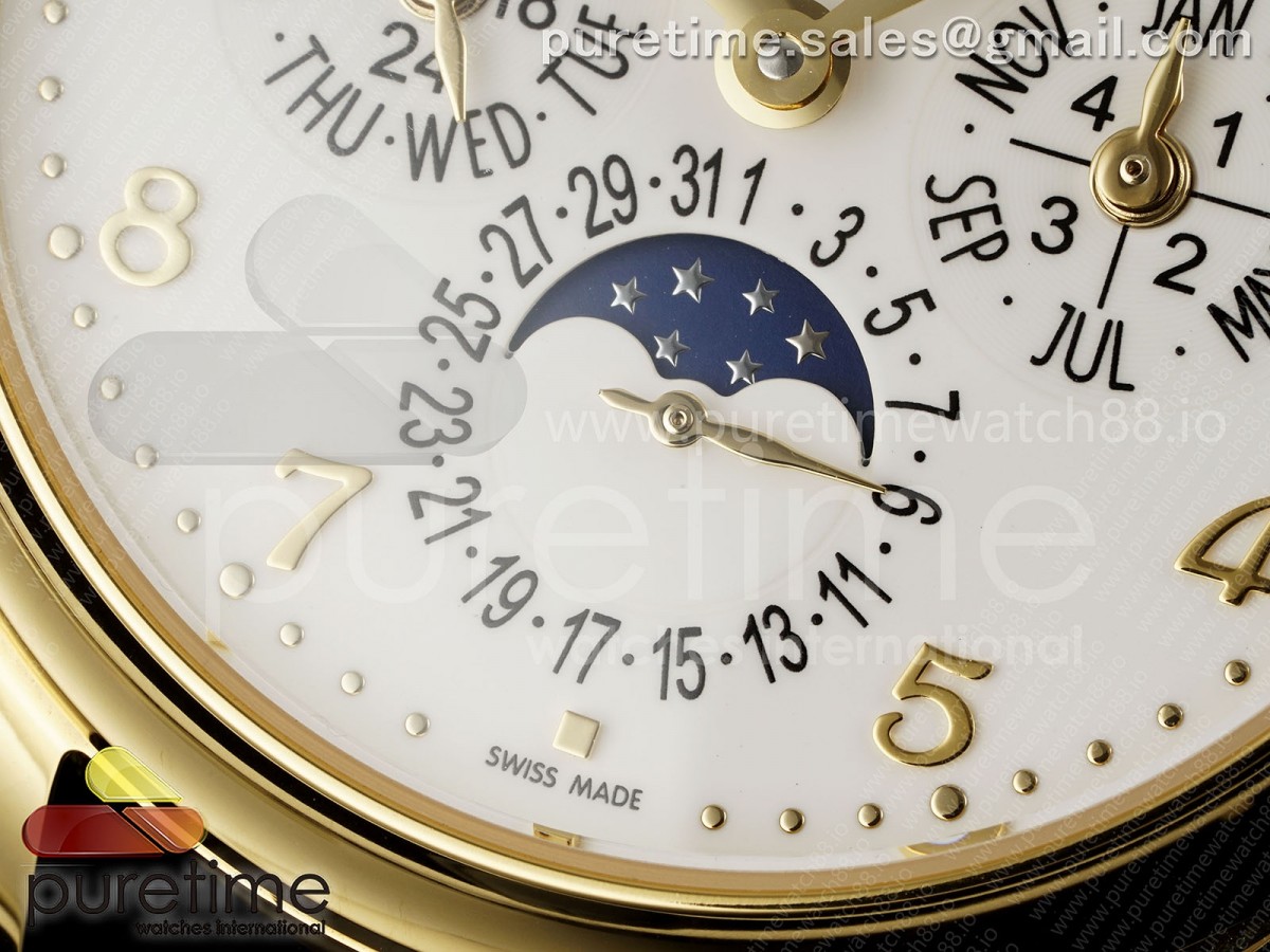 Perpetual Calendar 5140 YG 3KF White Numeral Dial on Black Leather Strap A240