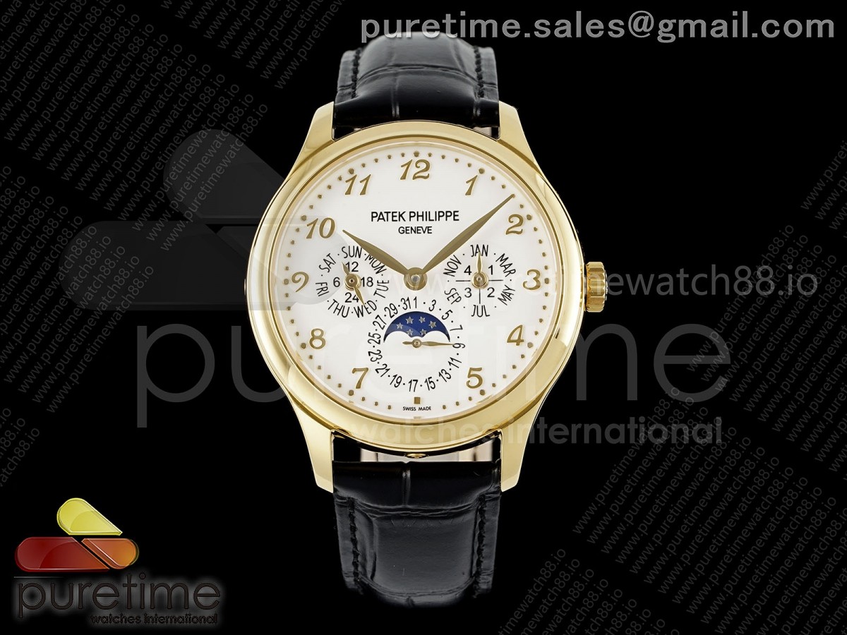 Perpetual Calendar 5140 YG 3KF White Numeral Dial on Black Leather Strap A240