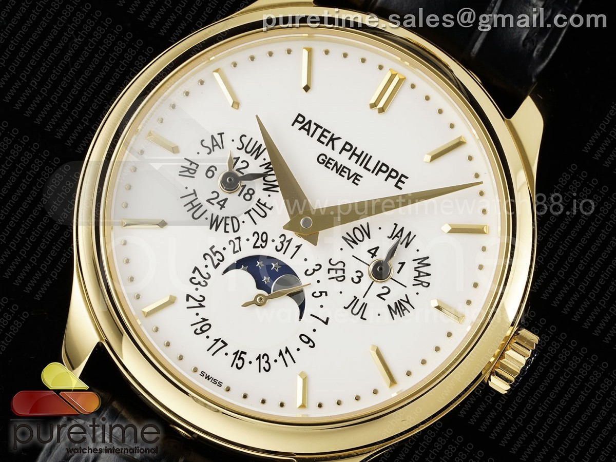 Perpetual Calendar 5140 YG 3KF White Dial on Black Leather Strap A240