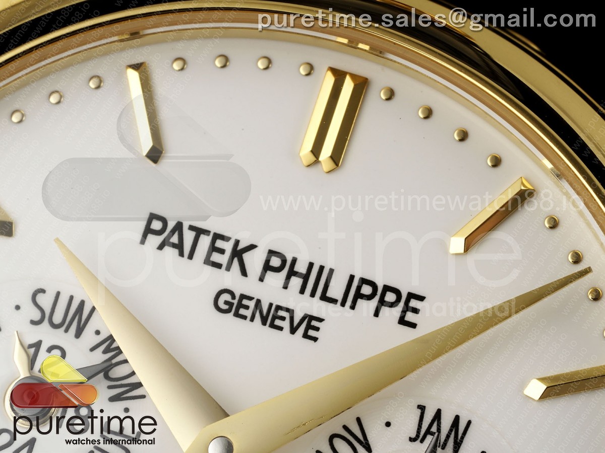 Perpetual Calendar 5140 YG 3KF White Dial on Black Leather Strap A240