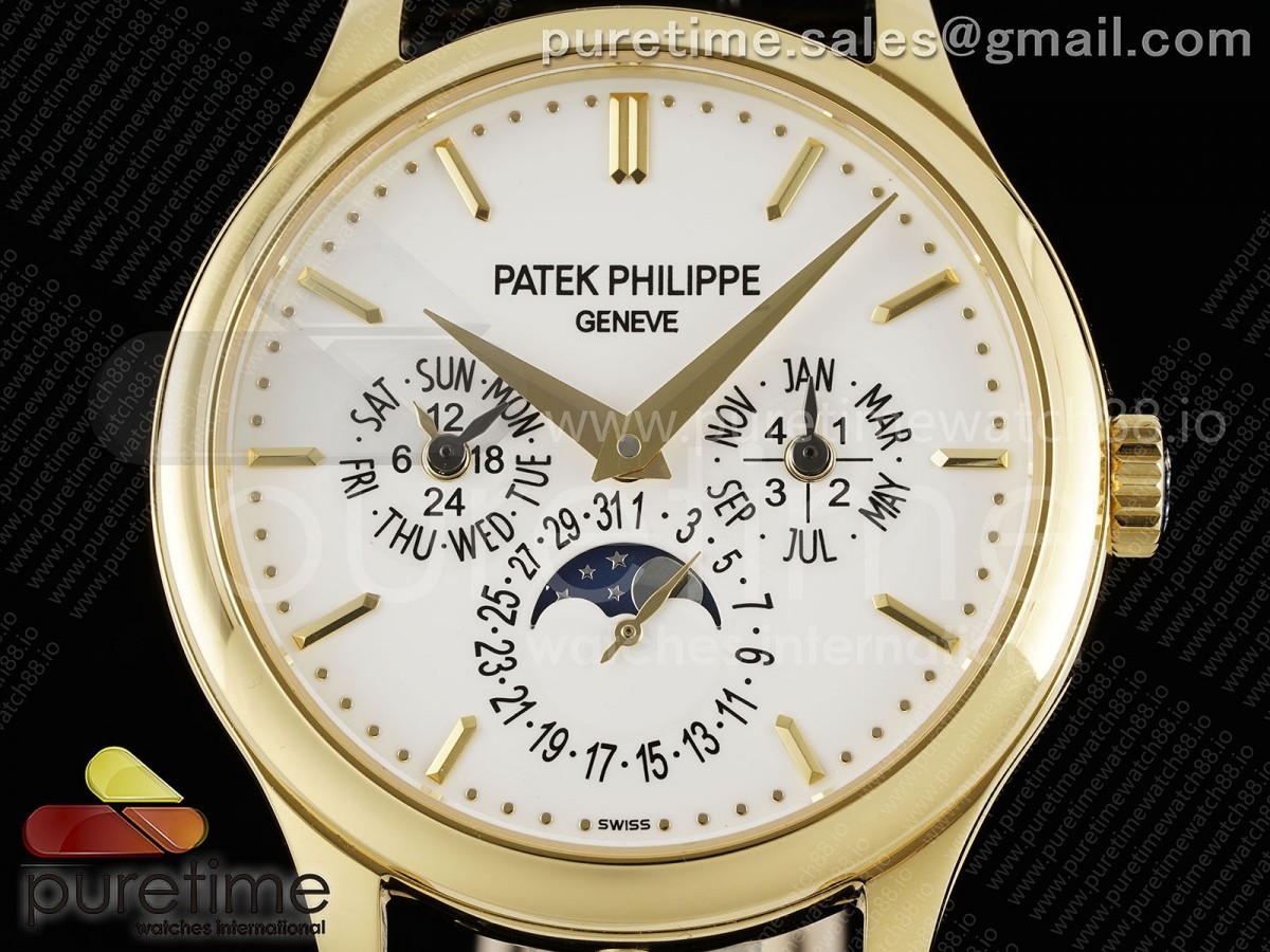 Perpetual Calendar 5140 YG 3KF White Dial on Black Leather Strap A240