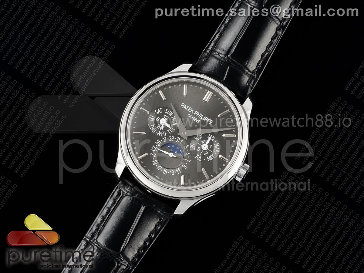 Perpetual Calendar 5140 SS 3KF Gray Dial on Black Leather Strap A240
