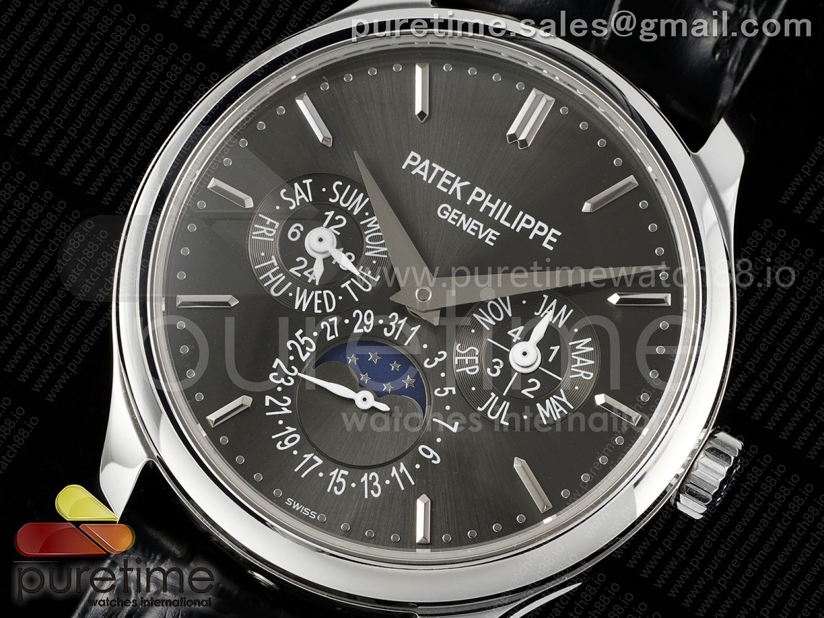 Perpetual Calendar 5140 SS 3KF Gray Dial on Black Leather Strap A240