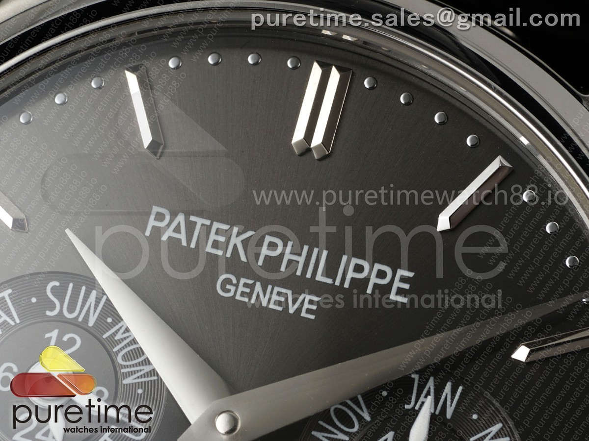 Perpetual Calendar 5140 SS 3KF Gray Dial on Black Leather Strap A240