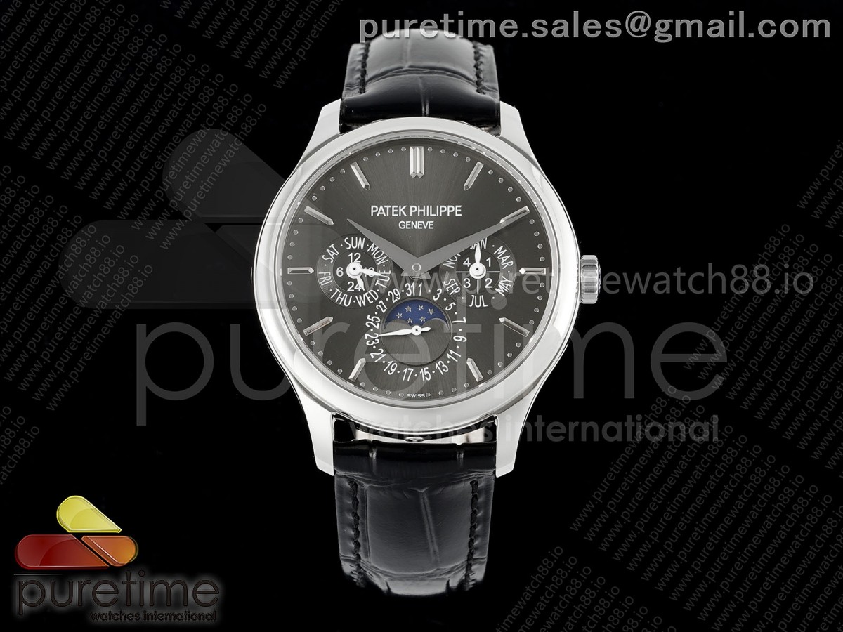 Perpetual Calendar 5140 SS 3KF Gray Dial on Black Leather Strap A240