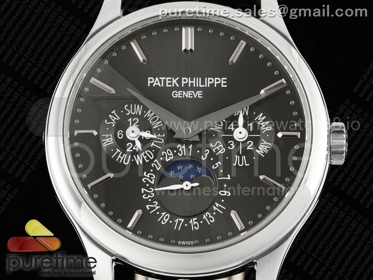 Perpetual Calendar 5140 SS 3KF Gray Dial on Black Leather Strap A240