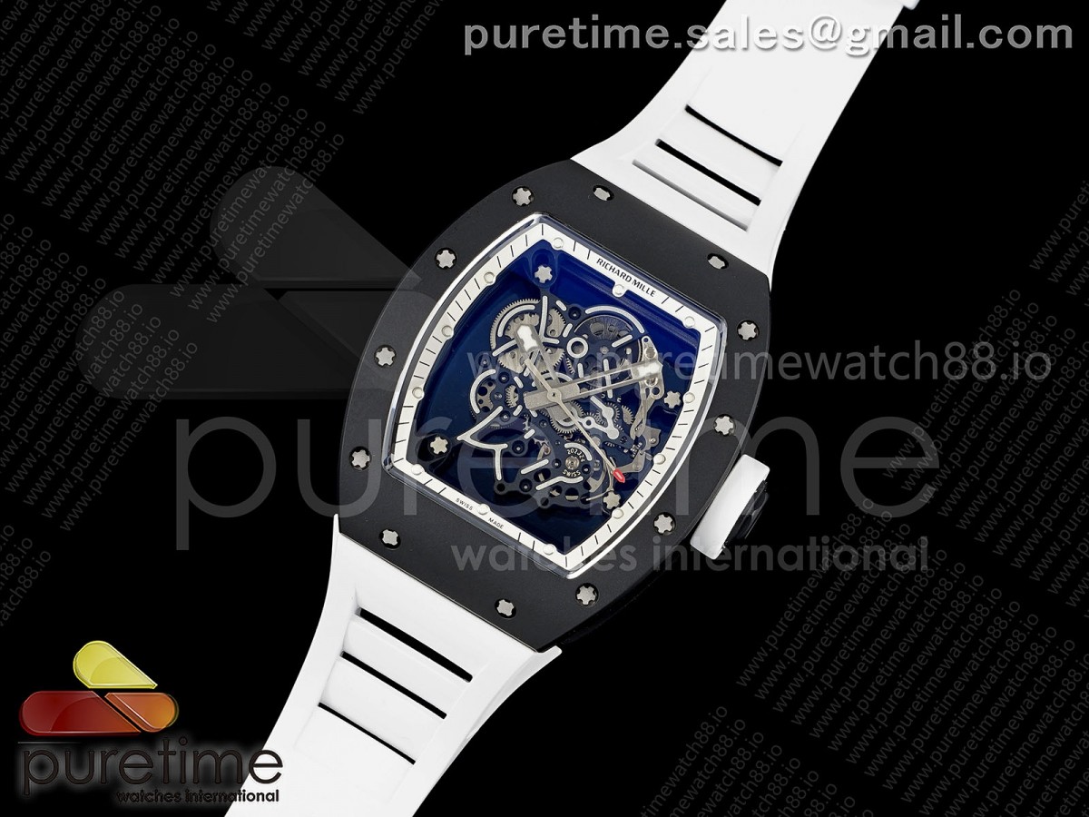 RM055 Black Ceramic MLF White Bezel White Crown on Rubber Strap RMUL2