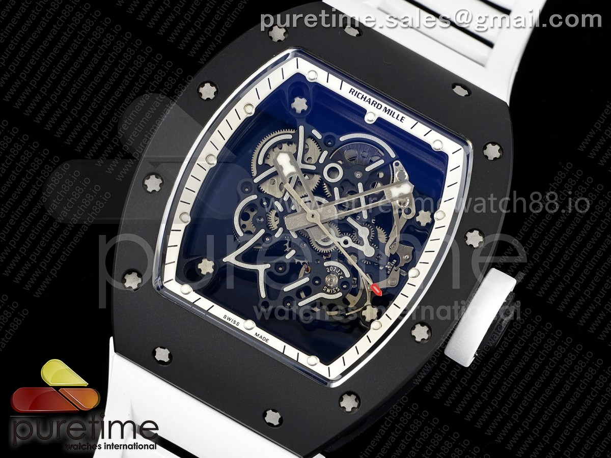 RM055 Black Ceramic MLF White Bezel White Crown on Rubber Strap RMUL2