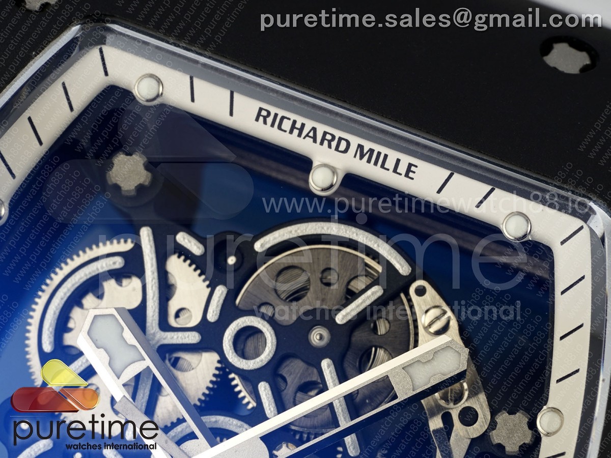 RM055 Black Ceramic MLF White Bezel White Crown on Rubber Strap RMUL2