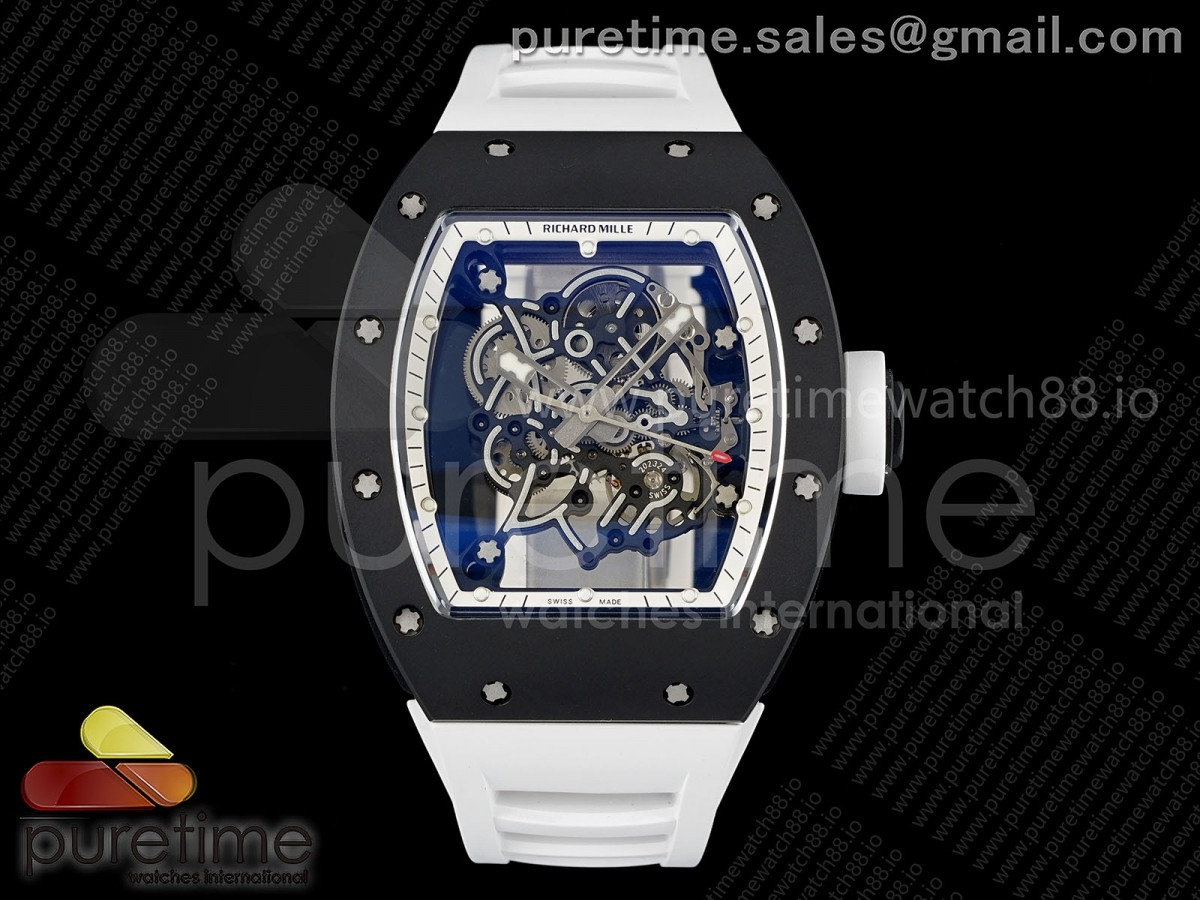 RM055 Black Ceramic MLF White Bezel White Crown on Rubber Strap RMUL2