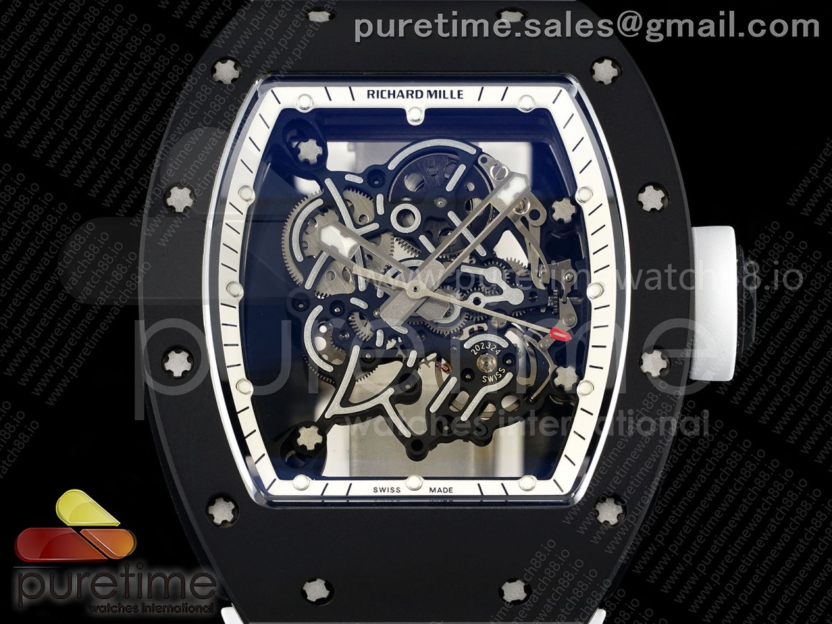 RM055 Black Ceramic MLF White Bezel White Crown on Rubber Strap RMUL2