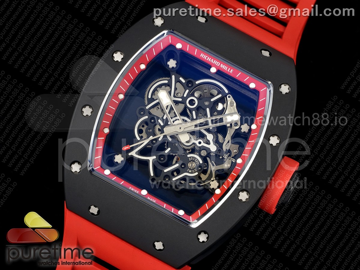 RM055 Black Ceramic MLF Red Bezel Red Crown on Rubber Strap RMUL2