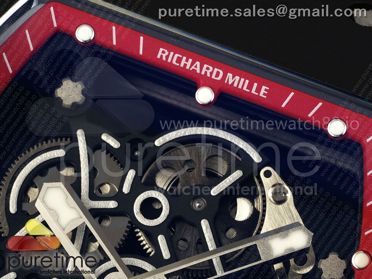RM055 Black Ceramic MLF Red Bezel Red Crown on Rubber Strap RMUL2