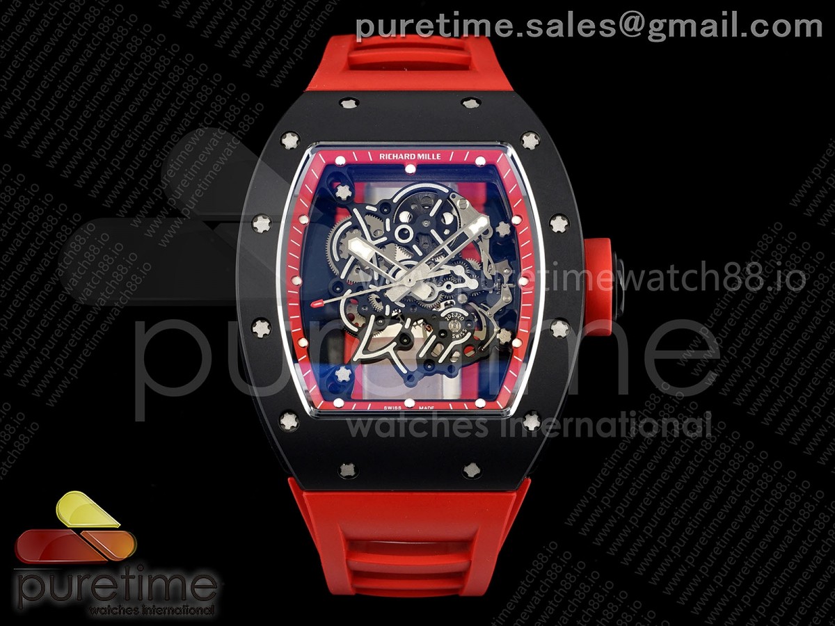 RM055 Black Ceramic MLF Red Bezel Red Crown on Rubber Strap RMUL2