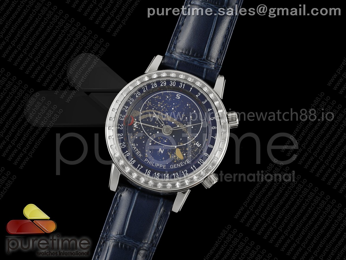 Grand Complications 6102 SS GRF Blue Dial Diamonds Bezel on Blue Leather Strap A240