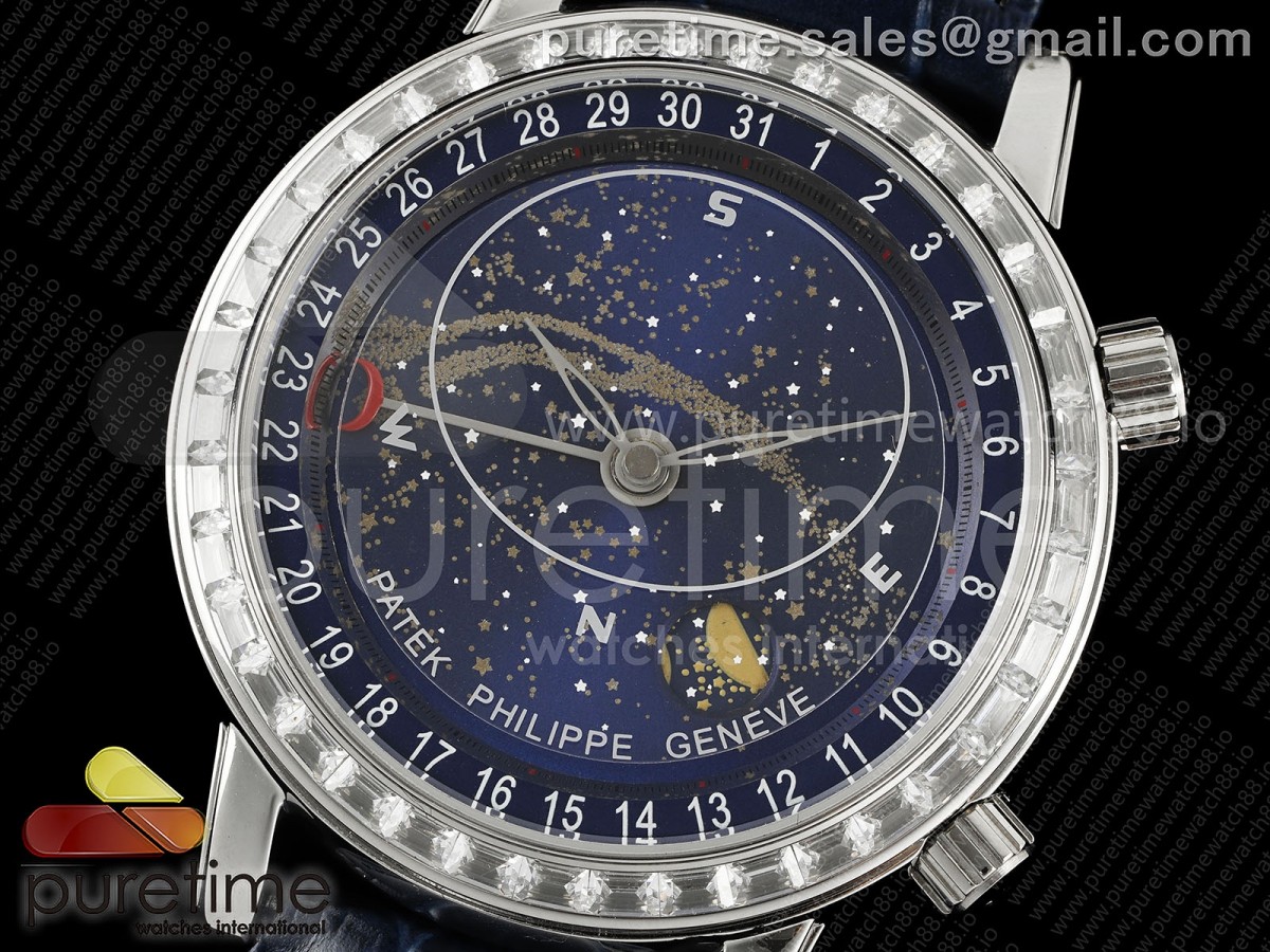Grand Complications 6102 SS GRF Blue Dial Diamonds Bezel on Blue Leather Strap A240