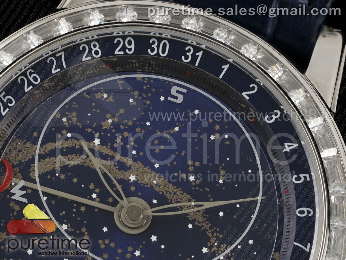 Grand Complications 6102 SS GRF Blue Dial Diamonds Bezel on Blue Leather Strap A240
