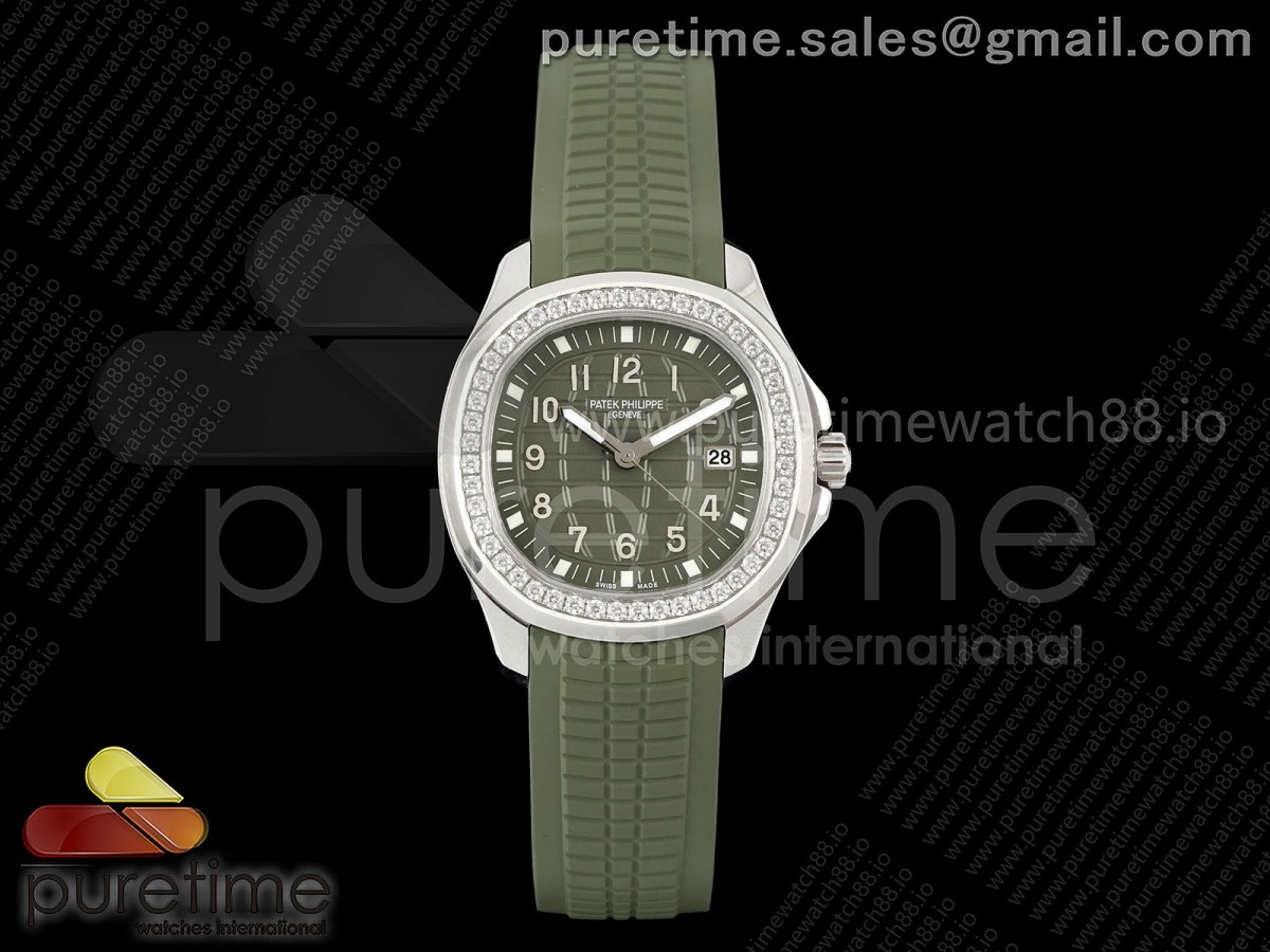 Aquanaut 5267 SS PPF Green Textured Dial on Green Rubber Strap Ronda Quartz