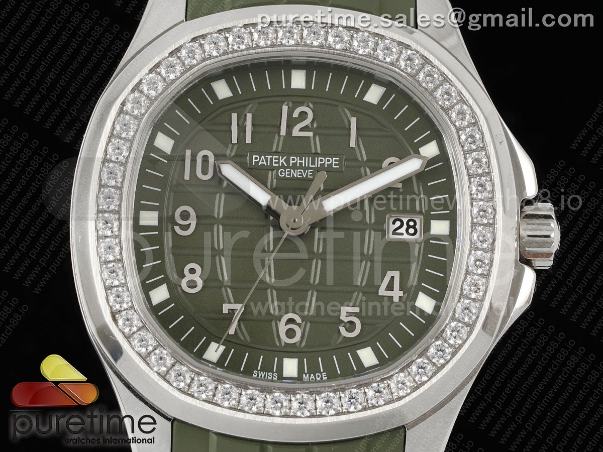 Aquanaut 5267 SS PPF Green Textured Dial on Green Rubber Strap Ronda Quartz