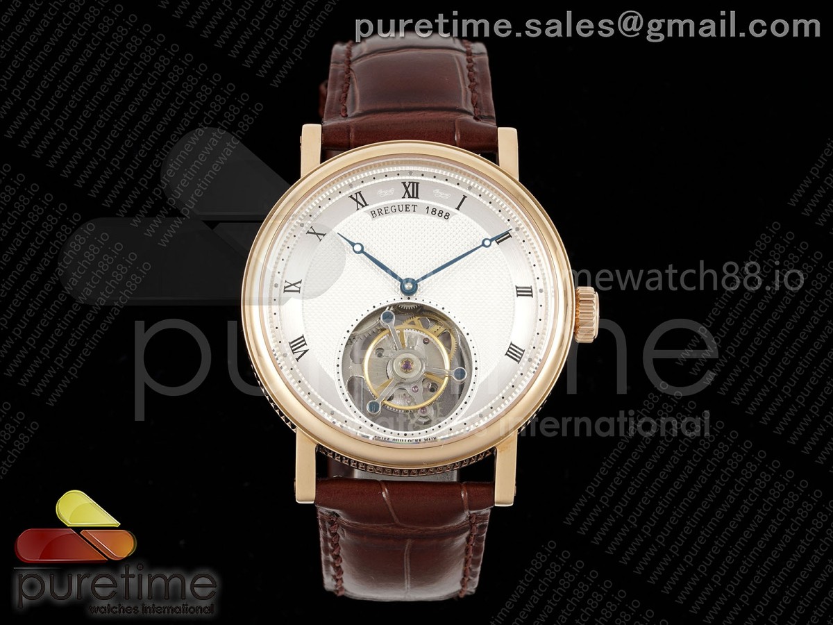 Classique Tourbillon RG RMS White Roman Dial on Brown Leather Strap Style 2