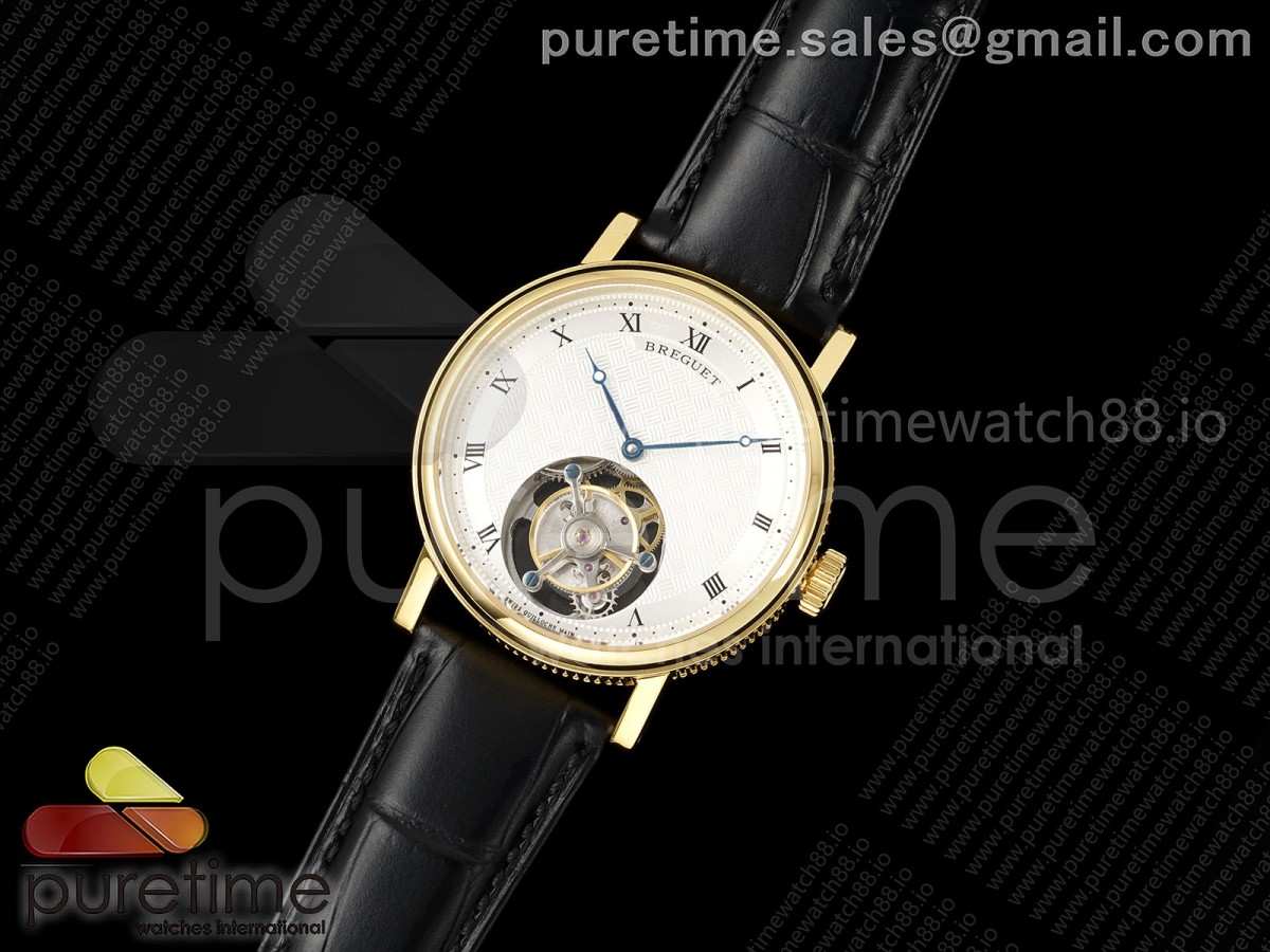 Classique Tourbillon YG RMS White Roman Dial on Black Leather Strap Style 1