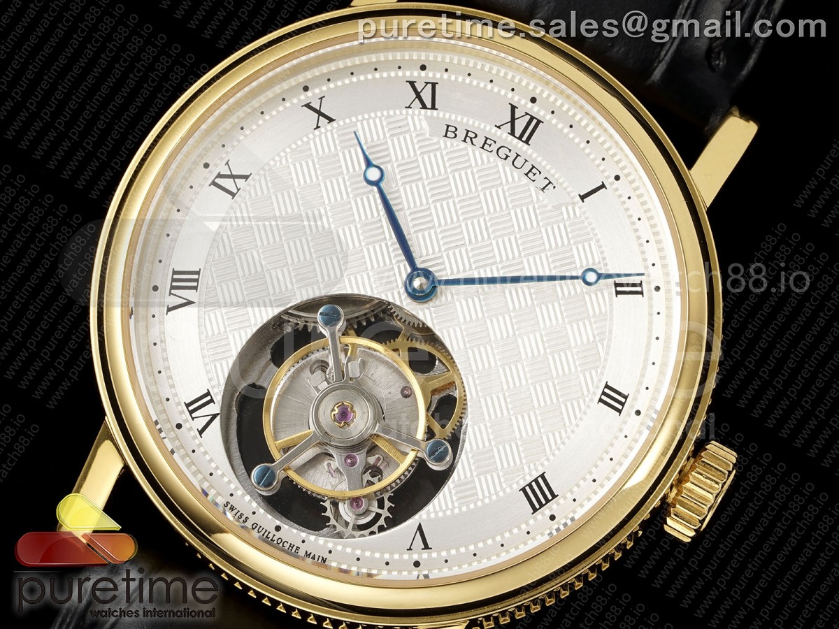 Classique Tourbillon YG RMS White Roman Dial on Black Leather Strap Style 1