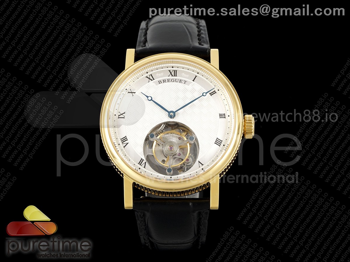 Classique Tourbillon YG RMS White Roman Dial on Black Leather Strap Style 1