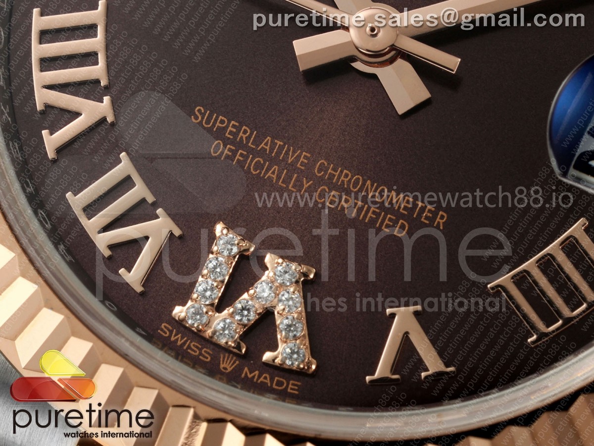 DateJust 31 Ladies Fluted Bezel SS/RG THB Brown Roman Dial on Jubilee Bracelet A2236