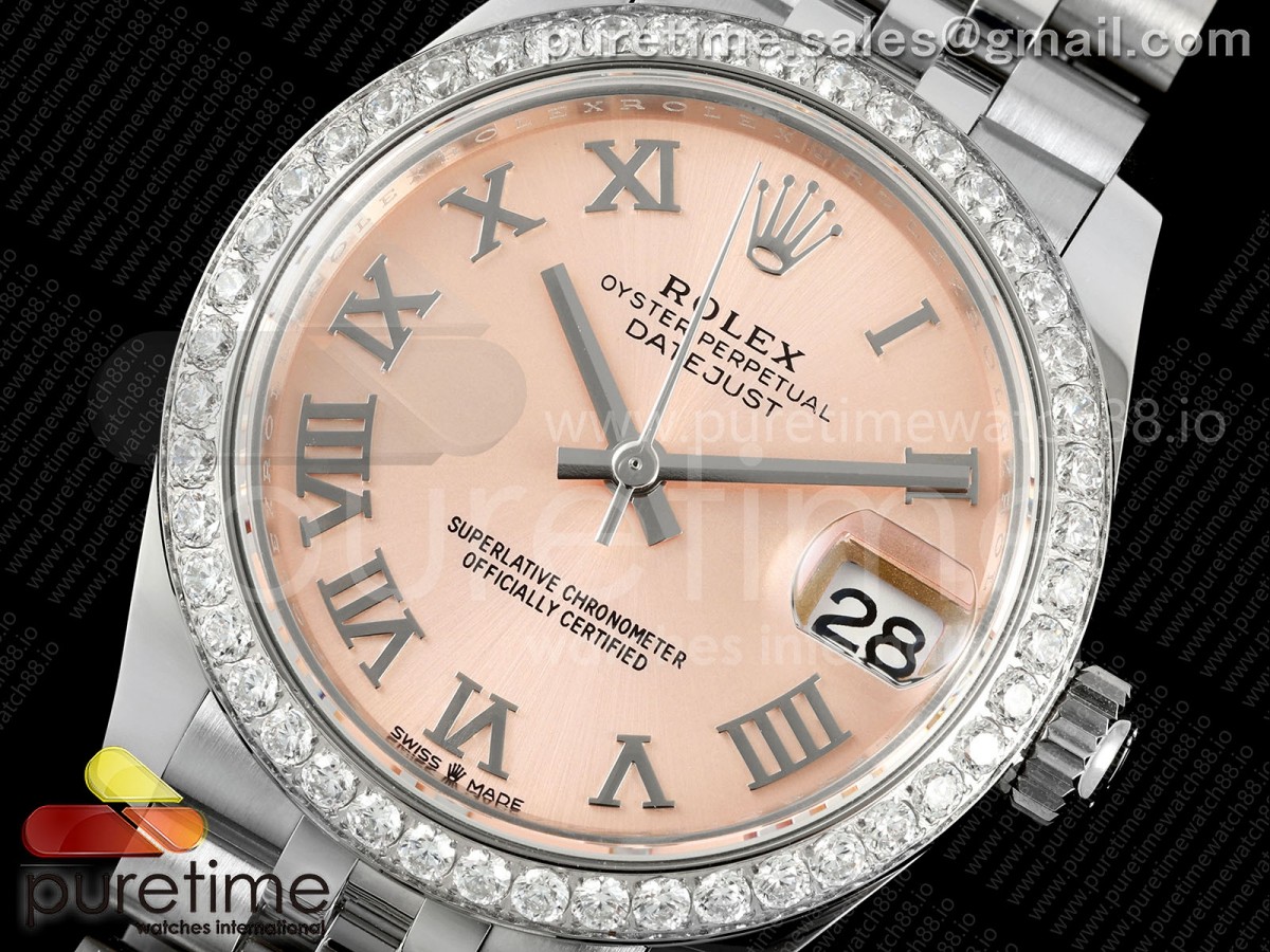 DateJust 31 Ladies Diamonds Bezel SS THB RG Roman Dial on Jubilee Bracelet A2236