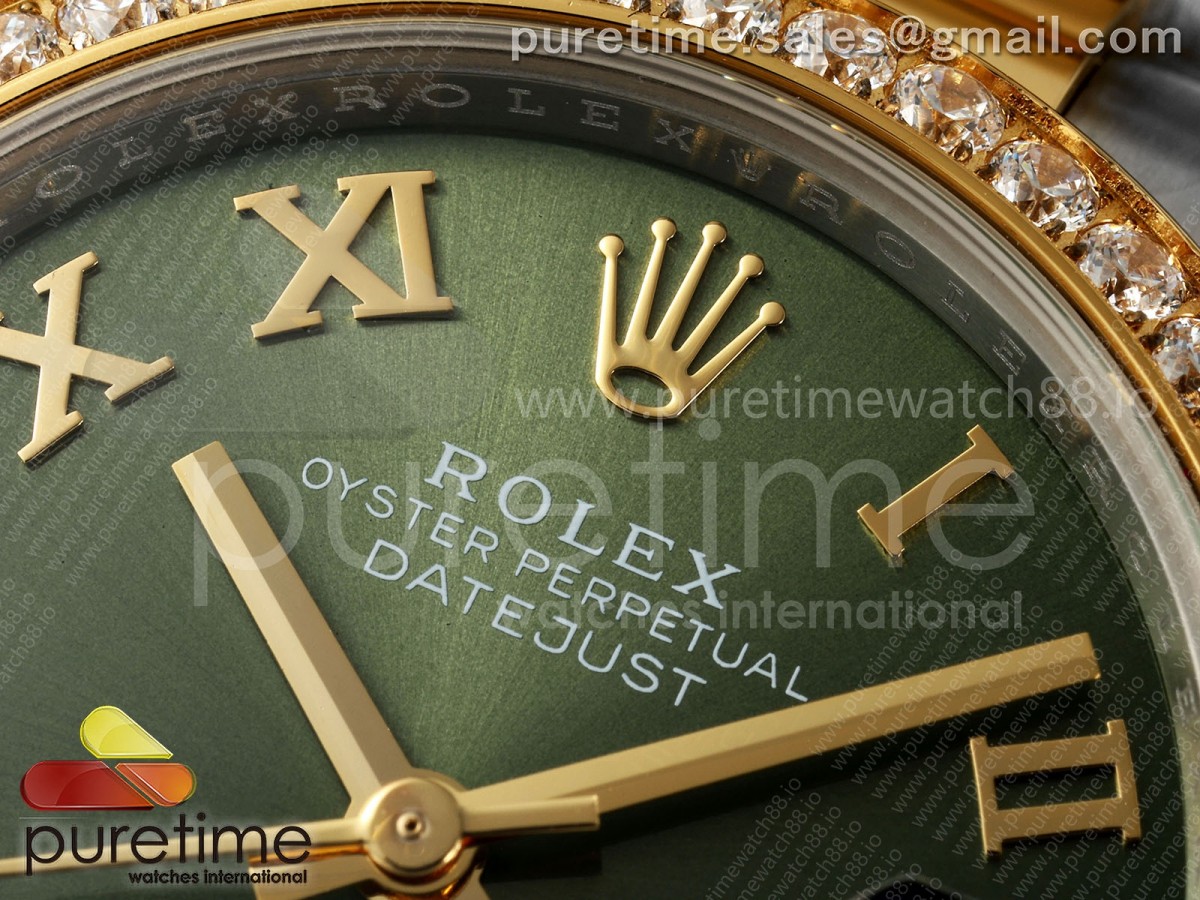 DateJust 31 Ladies Diamonds Bezel SS/YG THB Green Roman Dial on Oyster Bracelet A2236
