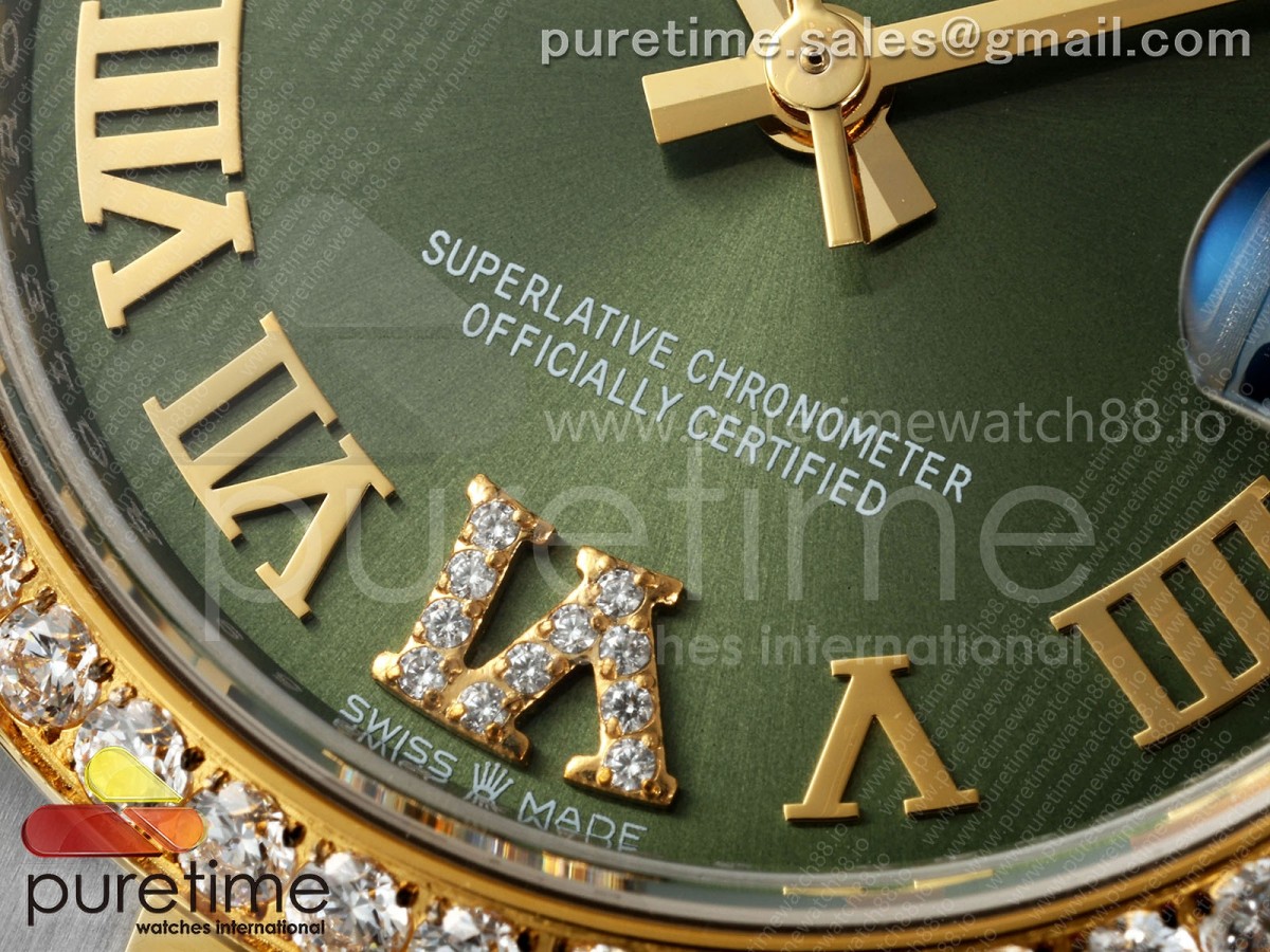 DateJust 31 Ladies Diamonds Bezel SS/YG THB Green Roman Dial on Oyster Bracelet A2236