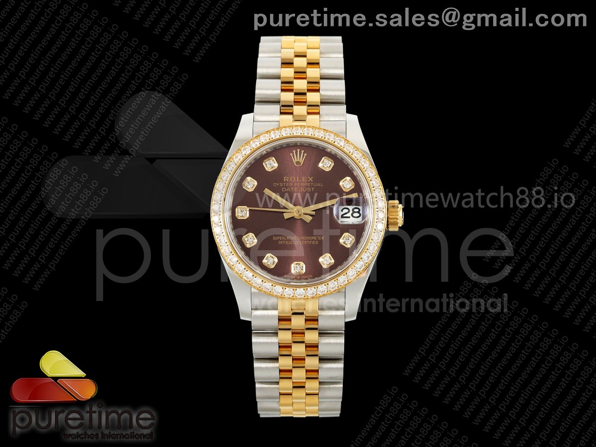 DateJust 31 Ladies Diamonds Bezel SS/YG THB Brown Diamonds Dial on Jubilee Bracelet A2236