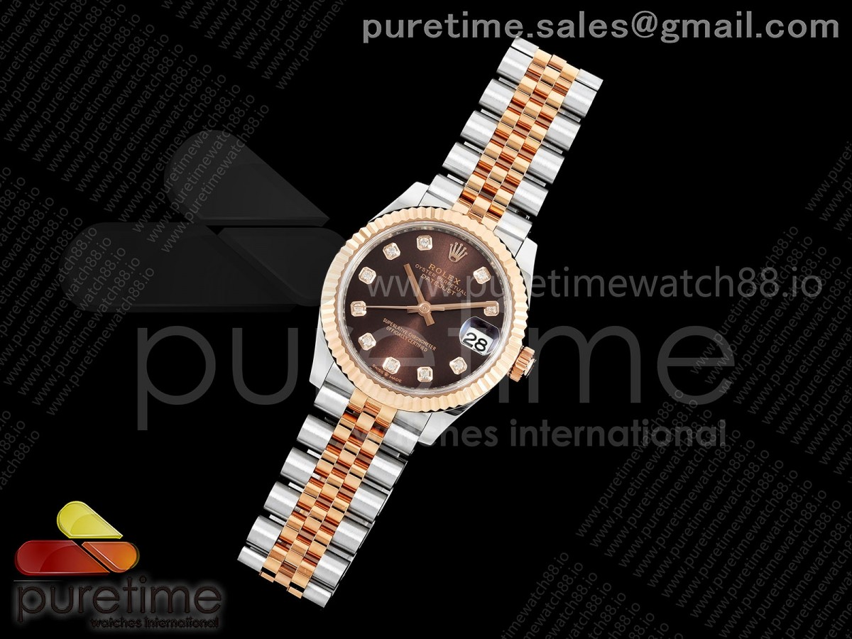 DateJust 31 Ladies Fluted Bezel SS/RG THB Brown Diamonds Dial on Jubilee Bracelet A2236