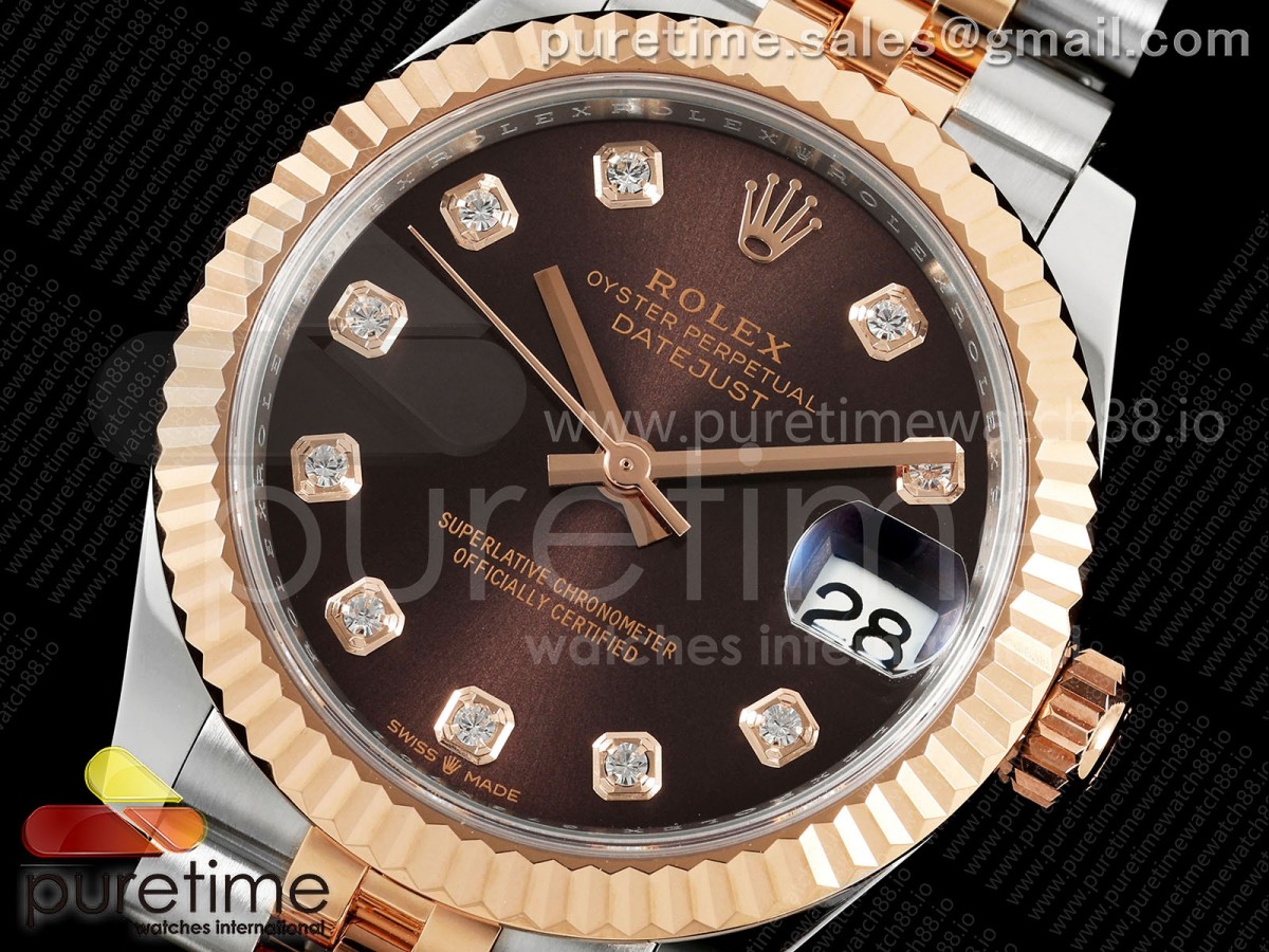 DateJust 31 Ladies Fluted Bezel SS/RG THB Brown Diamonds Dial on Jubilee Bracelet A2236