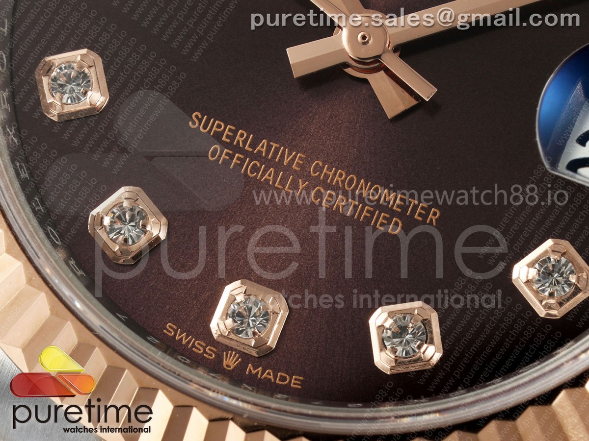 DateJust 31 Ladies Fluted Bezel SS/RG THB Brown Diamonds Dial on Jubilee Bracelet A2236