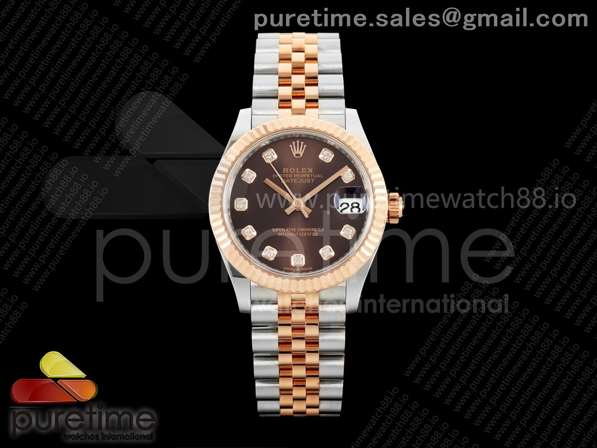 DateJust 31 Ladies Fluted Bezel SS/RG THB Brown Diamonds Dial on Jubilee Bracelet A2236