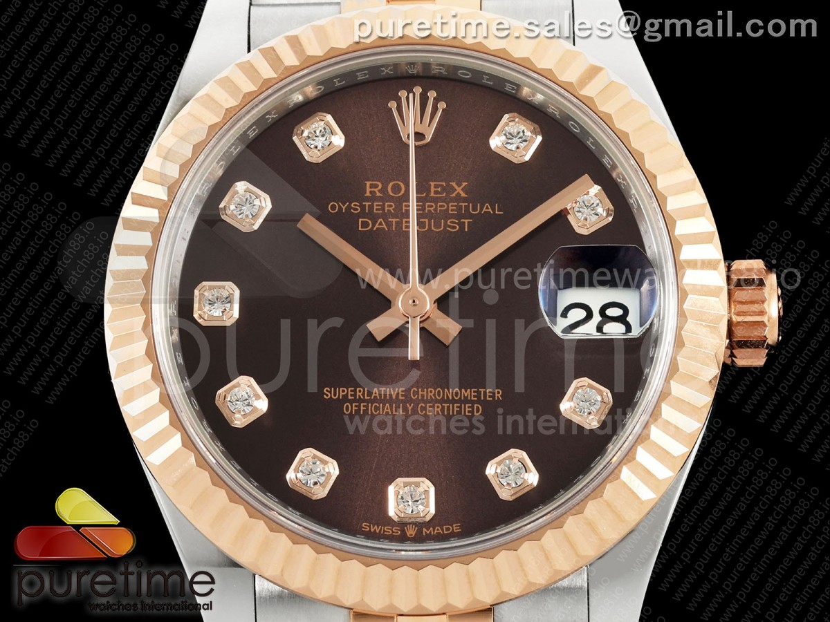 DateJust 31 Ladies Fluted Bezel SS/RG THB Brown Diamonds Dial on Jubilee Bracelet A2236