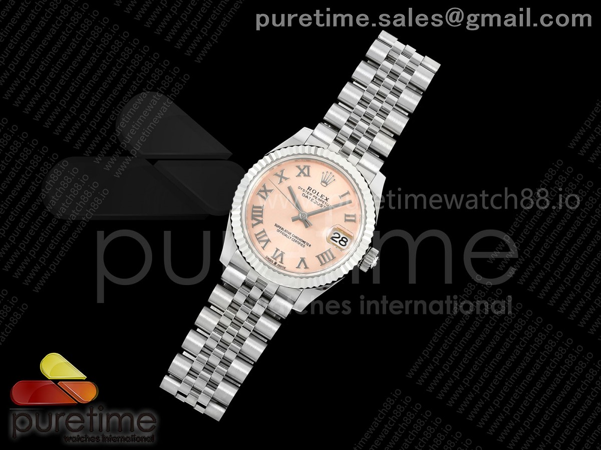 DateJust 31 Ladies Fluted Bezel SS THB RG Roman Dial on Jubilee Bracelet A2236