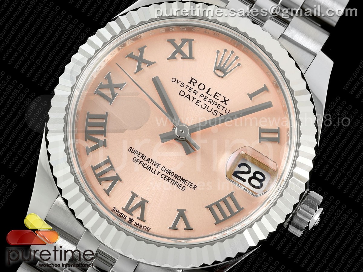 DateJust 31 Ladies Fluted Bezel SS THB RG Roman Dial on Jubilee Bracelet A2236